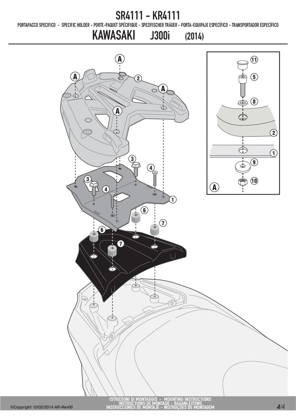 Kit Support de top case MONOKEY GIVI SR4111 M7 pour moto KAWASAKI J125