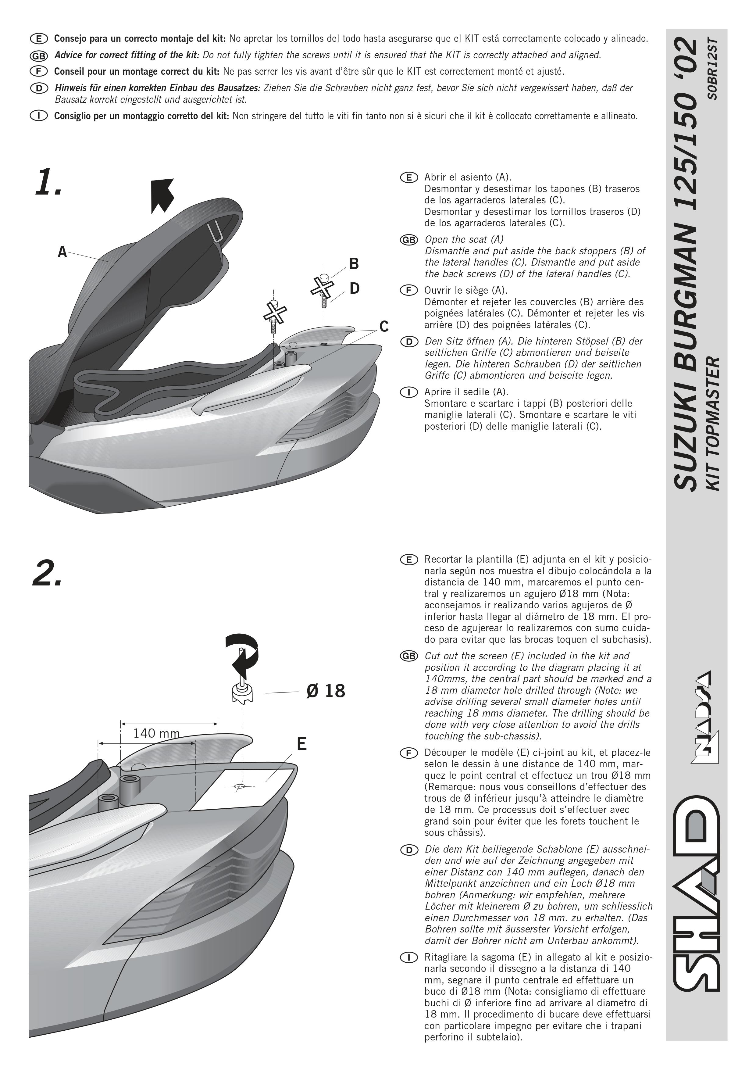 Support de top case Shad pour Scooter Suzuki 150 Uh Burgman 2002 à 2006 Neuf