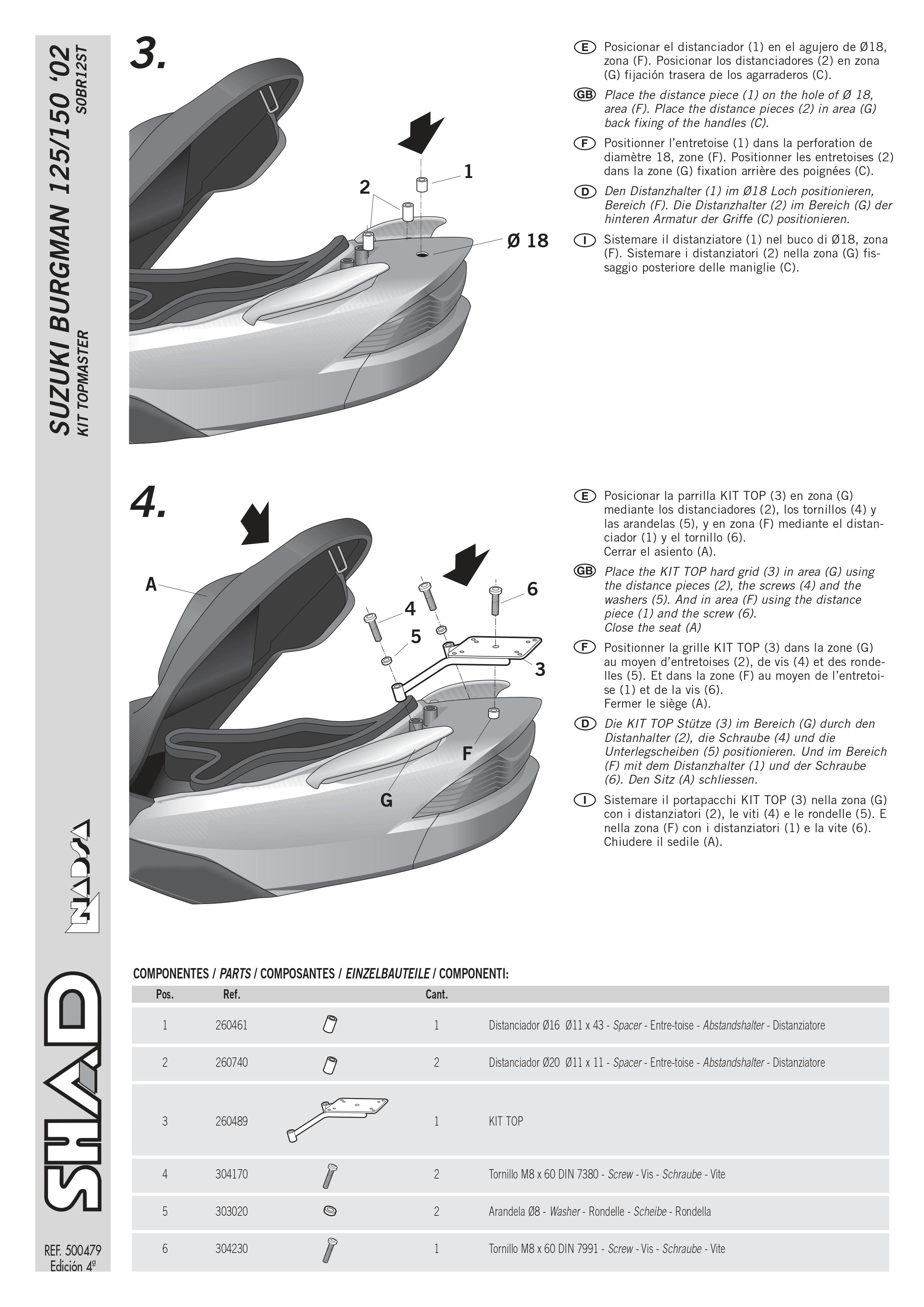 Support de top case Shad pour Scooter Suzuki 150 Uh Burgman 2002 à 2006 Neuf