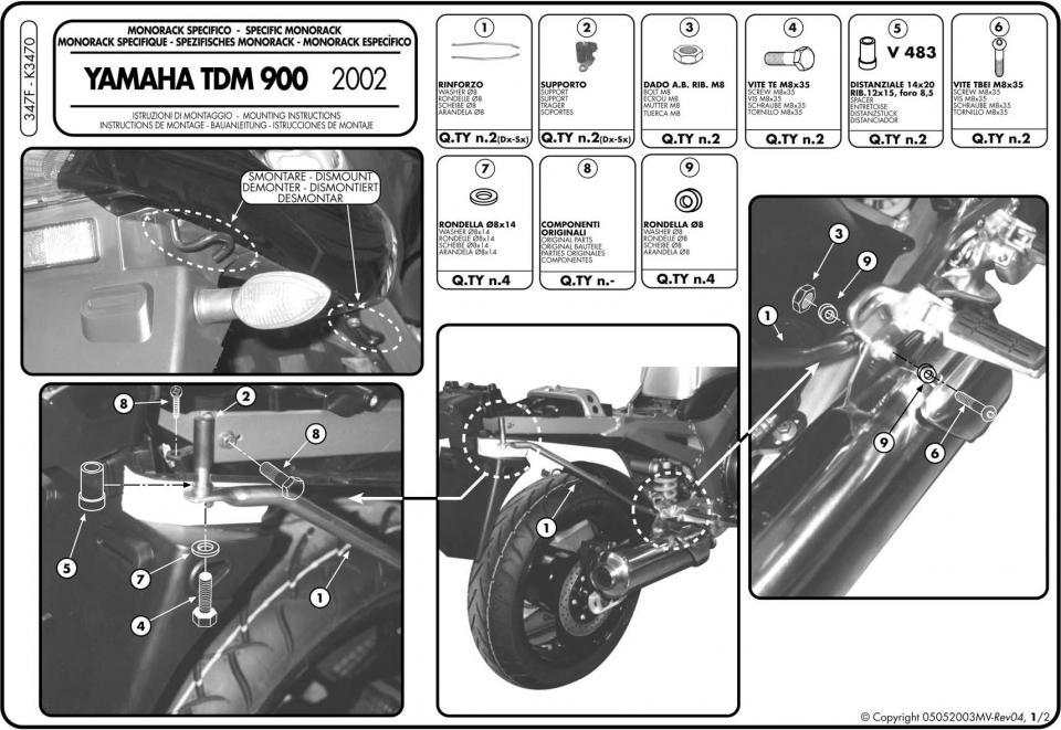 Kit support de top case GIVI Monokey Monolock pour moto Yamaha 900 TDM 347F Neuf