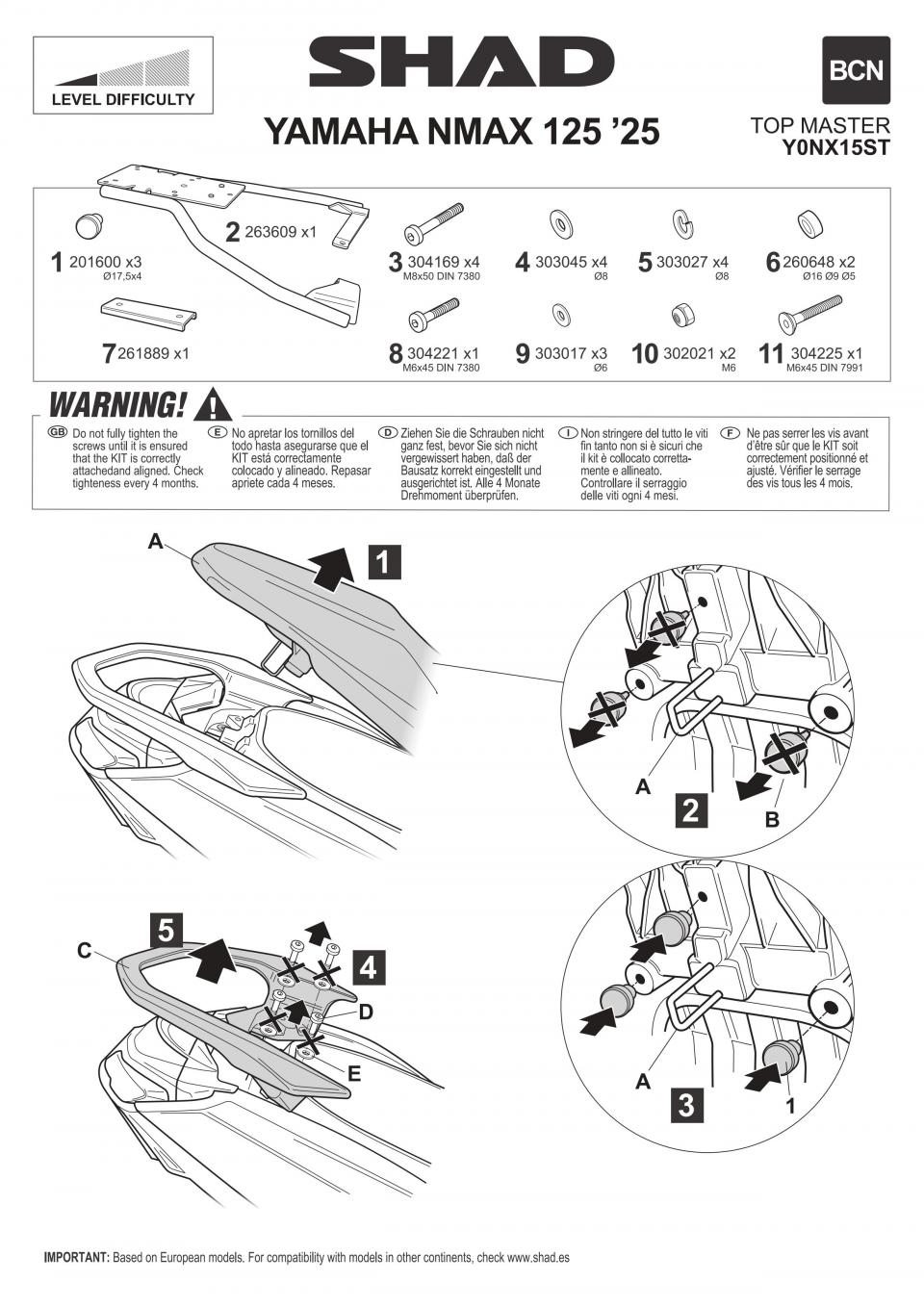 Support top case Shad pour scooter Yamaha 125 N-MAX 2021-25 Y0NX15ST TOP MASTER