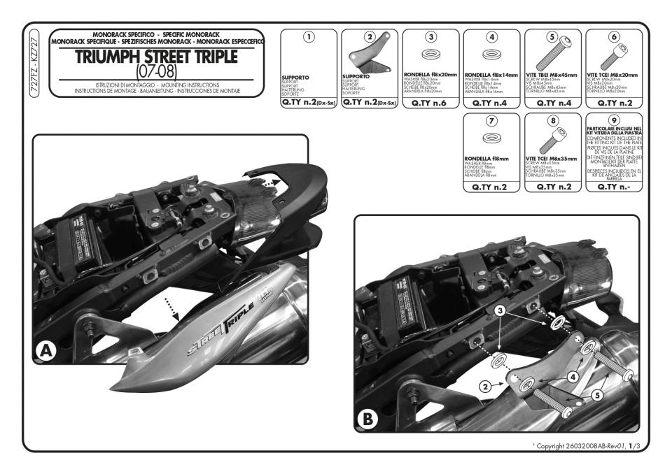 Support de top case GIVI pour Moto Triumph 675 Street triple 2007 à 2012 727FZ Monorack / 18324 Neuf