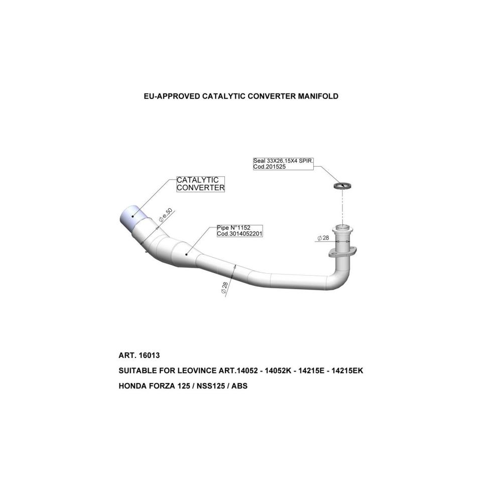 Catalyseur d échappement Leovince pour Scooter Honda 125 Forza 2017 à 2020 16013 / 3014052204 / 1153 Neuf