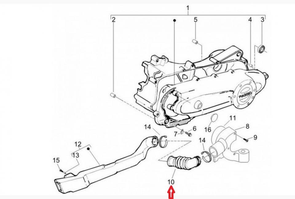 Manchon soufflet de prise d'air pour scooter Piaggio 50 ZIP 2000 à 2016 576016