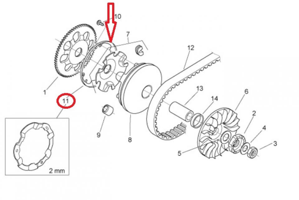 Butée joue mobile 0.5mm pour scooter Aprilia 50 SR 2000 à 2004 AP2MEA000423