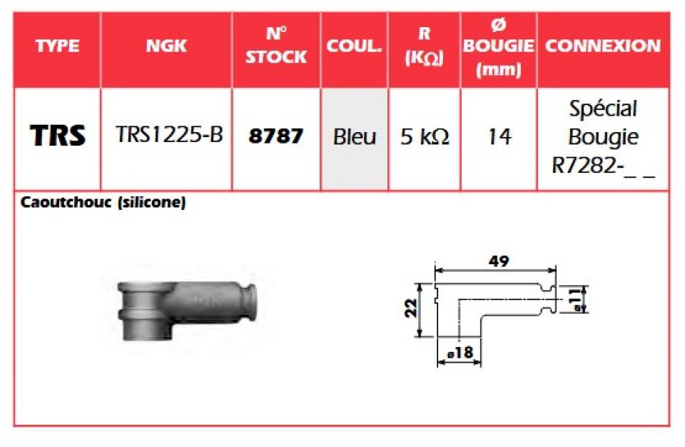 Antiparasite de compétition NGK TRS1225-B / 8787 silicone bleu pour moto neuf