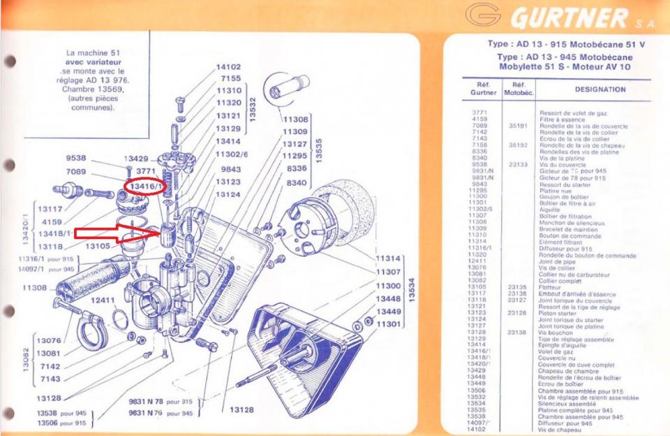 Boisseau carburateur Gurtner AD13 pour mobylette MBK 51 NJ9E43120001 23751 Ø15mm
