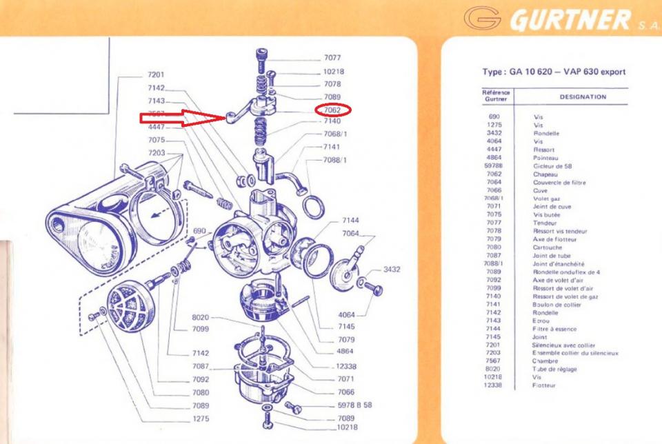 Chapeau boisseau carbu Gurtner GA 14 pour mobylette MBK 51 NJ9E41680002