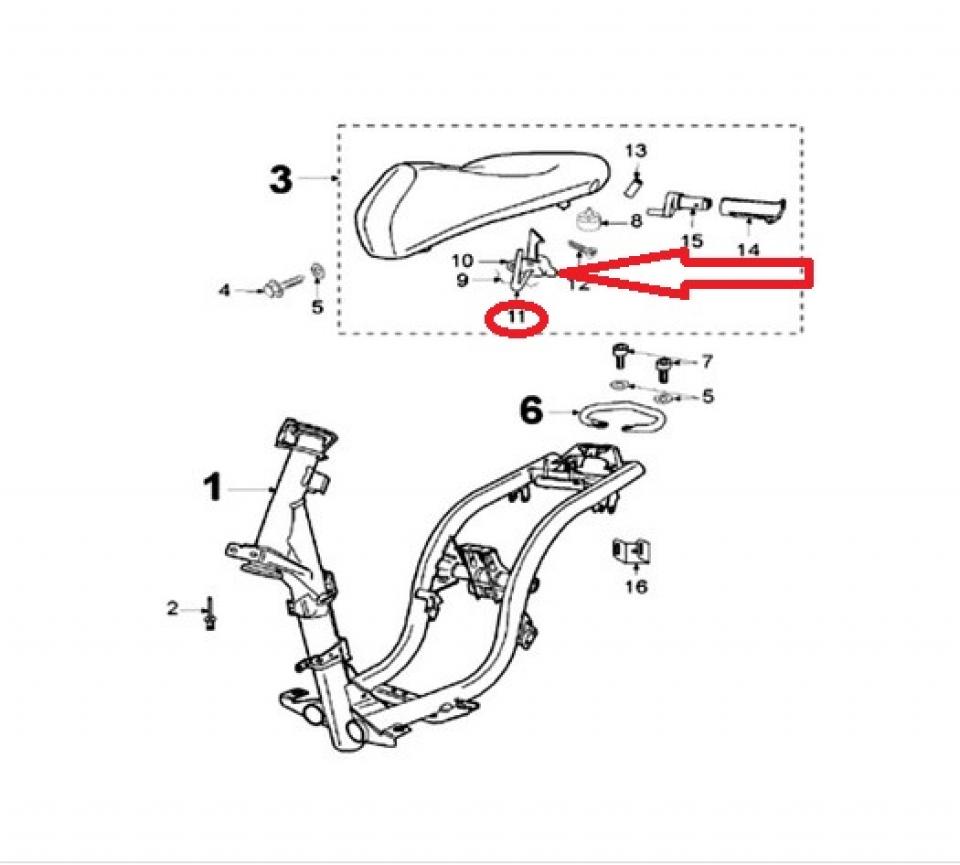 Crochet verrouillage serrure selle 757858 pour scooter Peugeot 50 Ludix one neuf