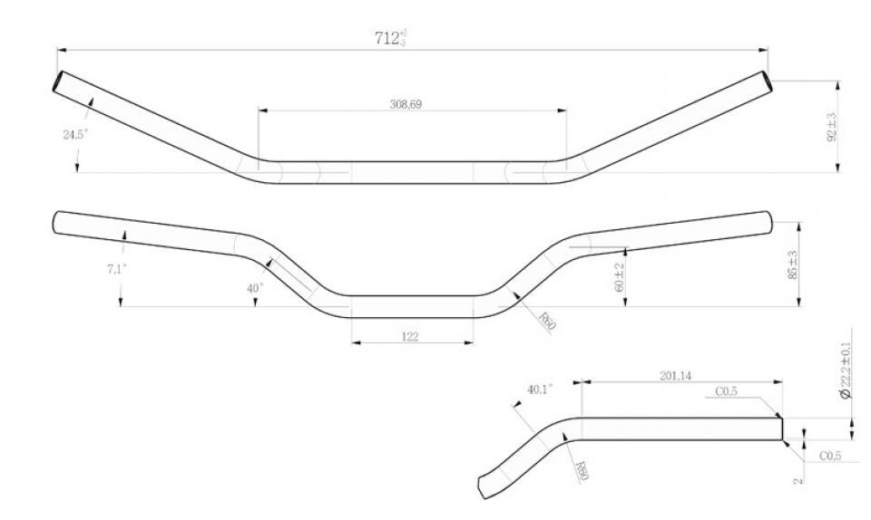 Guidon universel Mad pour Auto ROADNAKED REGULAR Alu gris D22 Neuf