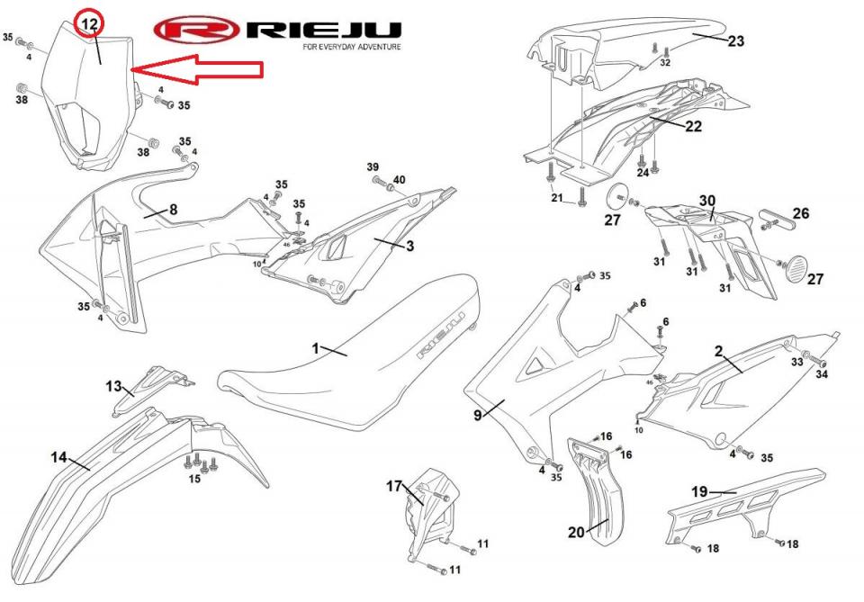 Plaque phare pour moto Rieju 50 MRT 2021-22 0/R00.620.5062 620.5120 Rouge Neuf