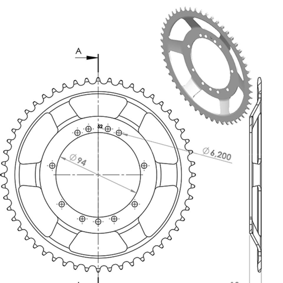 Couronne de transmission Teknix pour Mobylette MBK 50 41 Noire 52 dts Pas 415 Ø94 Neuf