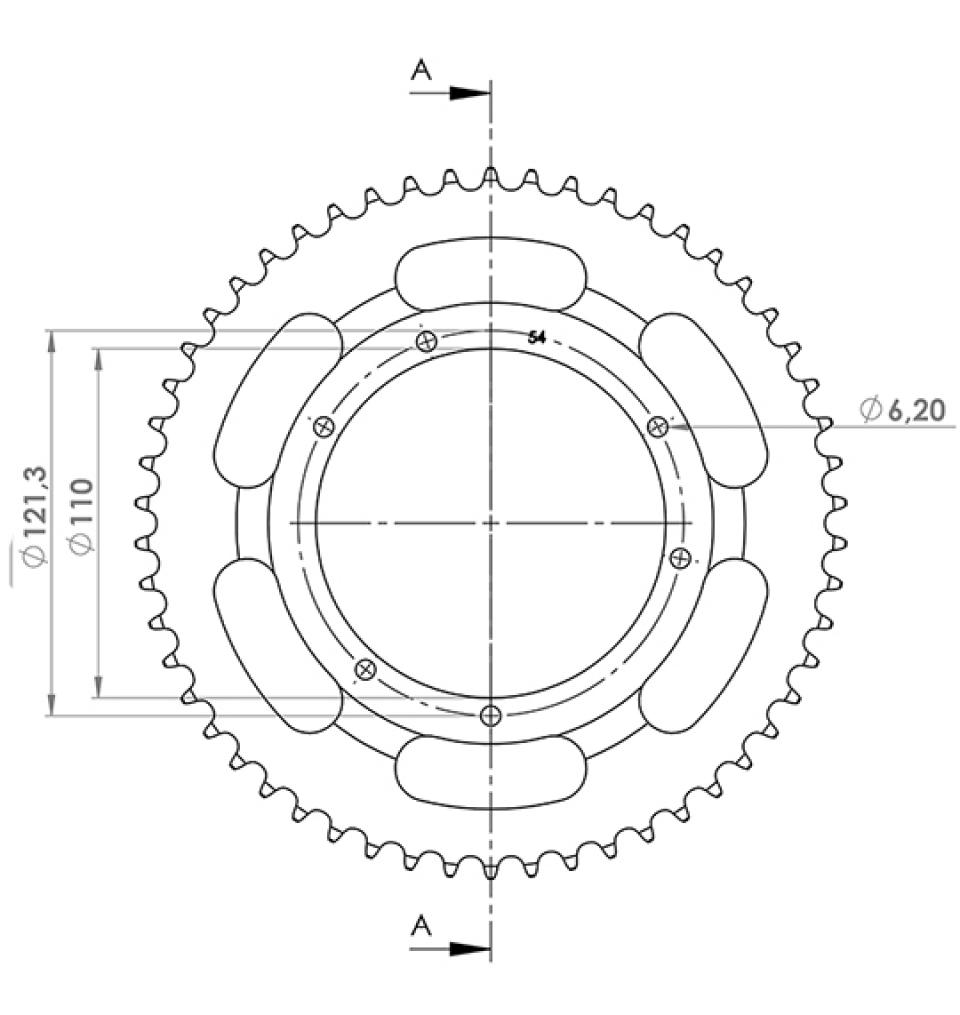 Couronne de transmission Teknix pour Mobylette MBK 50 88 1960 à 2002 54 dents pas 415 alésage 110mm Neuf