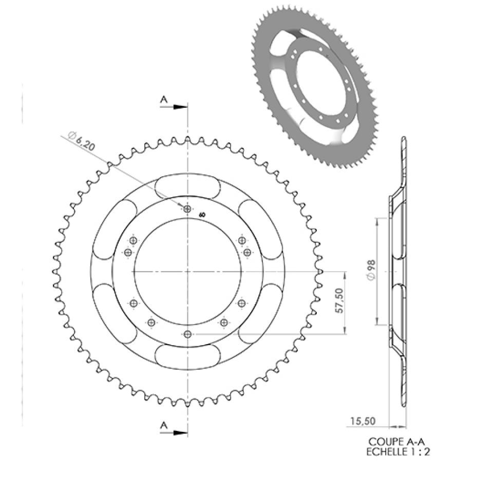 Couronne de transmission Charvin pour Mobylette Peugeot 50 103 RCX 1994 à 2003 Neuf