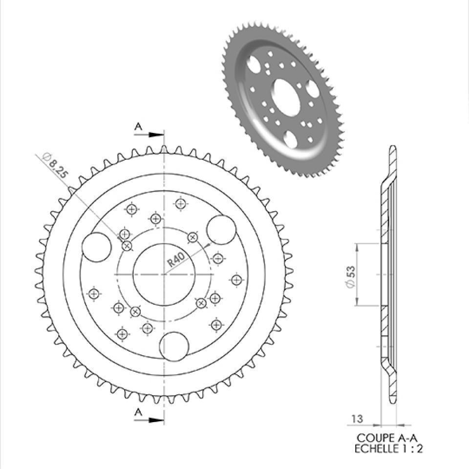 Couronne de transmission Teknix pour Mobylette Piaggio 50 Ciao Neuf