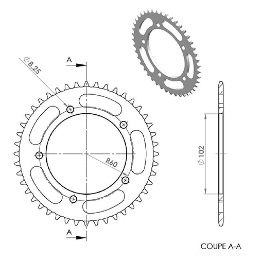 Couronne de transmission Teknix pour auto 44 dtes Pas 420 Ø102mm Neuf