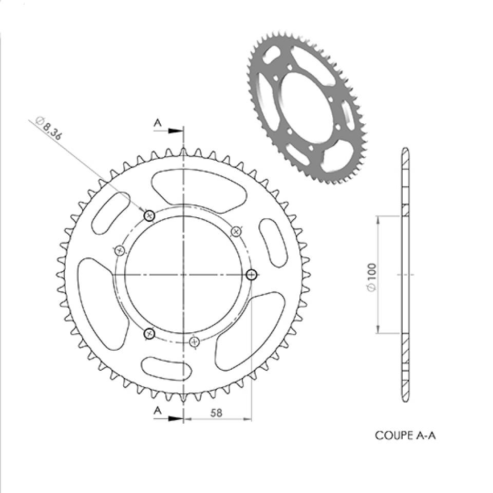 Couronne de transmission Teknix pour Moto Peugeot 50 XP6 SM 1998 à 2000 Neuf