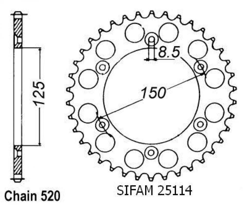 Couronne de transmission Sifam pour Moto KTM 450 Exc Racing 4T 2009 à 2016 Neuf