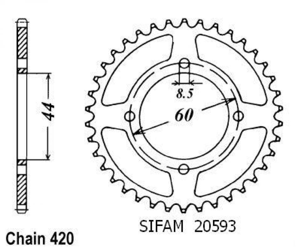 Couronne de transmission Sifam pour Moto Yamaha 50 Rd Mx 1981 à 1984 Neuf