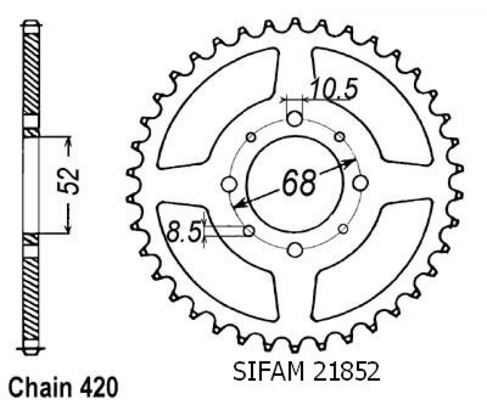 Couronne de transmission Sifam pour Moto Suzuki 50 GT 1979 à 1981 47 dents pas 420 Neuf