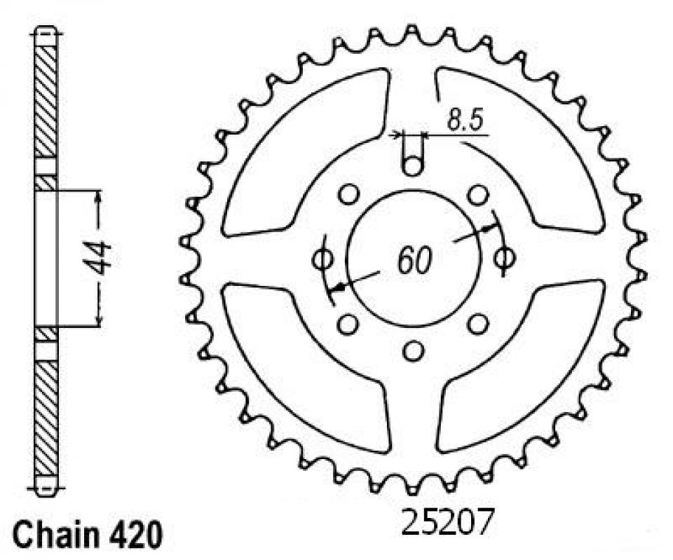 Couronne de transmission Sifam pour Moto Yamaha 50 Dt R Trail (8T) 1999 à 2002 52 dents pas 420 Neuf