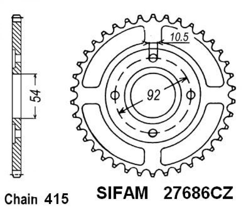 Couronne de transmission Sifam pour moto Yamaha 50 TZR 1997 à 2003 46 dents pas 415 Ø54mm Neuf