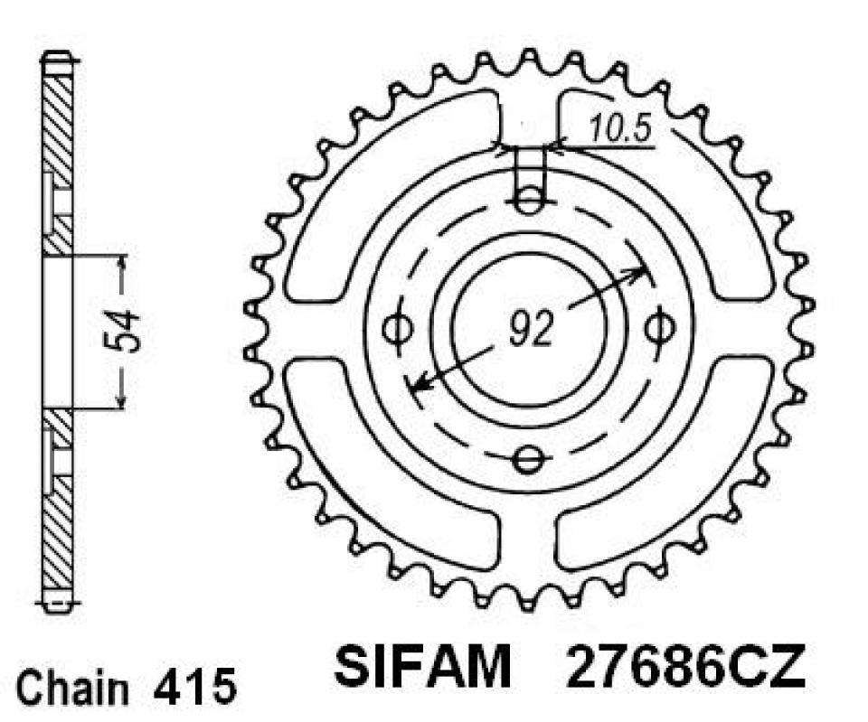 Couronne de transmission Sifam pour moto Yamaha 50 TZR 1997 à 2003 46 dents pas 415 Ø54mm Neuf