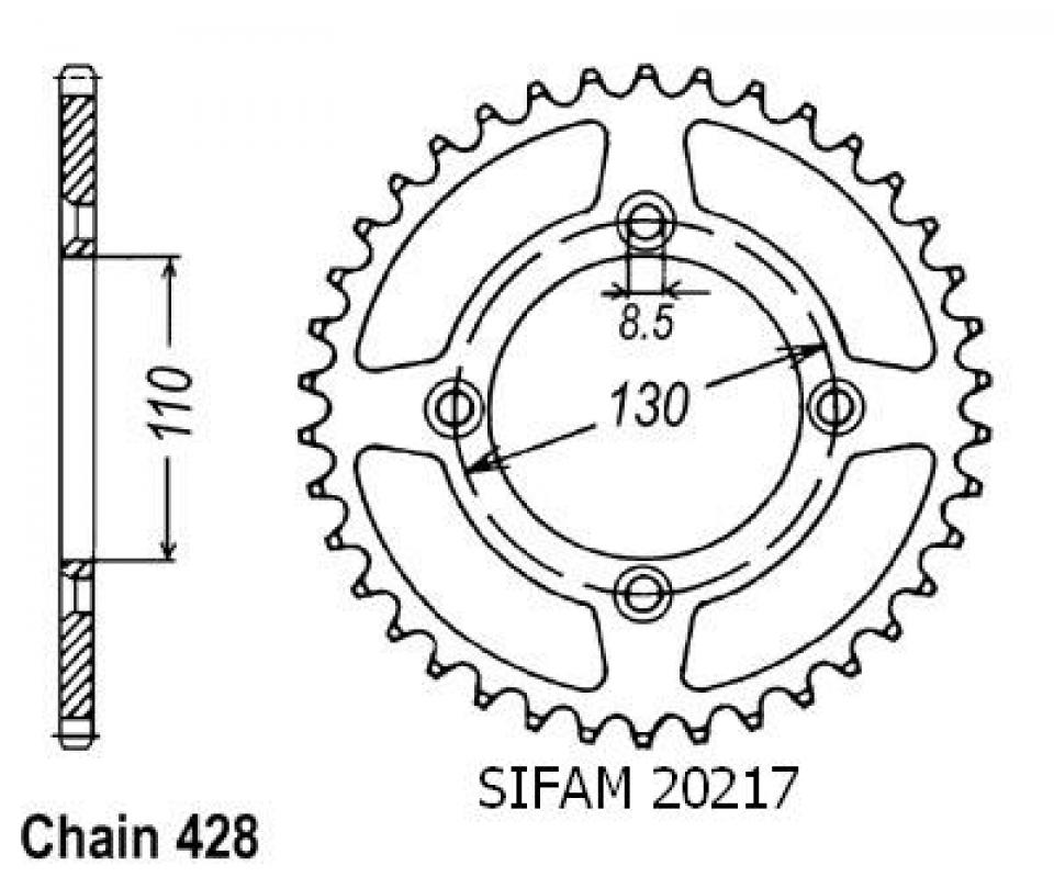 Couronne de transmission Sifam pour Moto Honda 80 Cr R Grandes Roues 1996 à 2002 Neuf