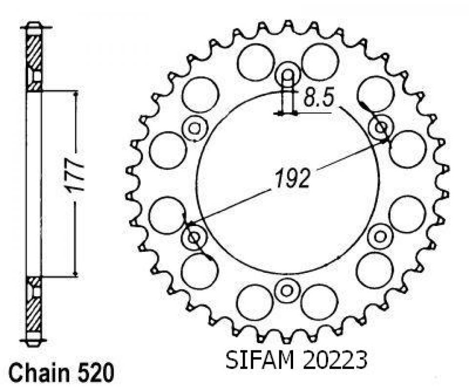 Couronne de transmission Sifam pour Moto Husqvarna 240 WR 1985 à 1988 Neuf
