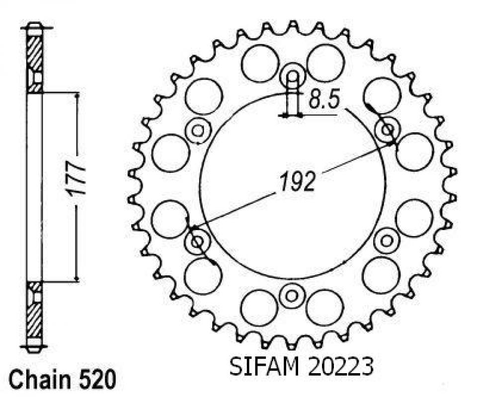 Couronne de transmission Sifam pour Moto Husqvarna 240 WR 1985 à 1988 Neuf