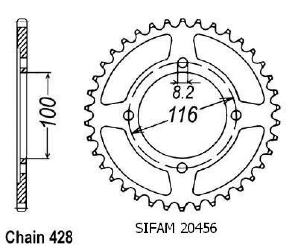 Couronne de transmission Sifam pour Moto Kawasaki 80 Kx Petites Roues 1989 à 1997 49 dents pas 428 Ø100mm Neuf