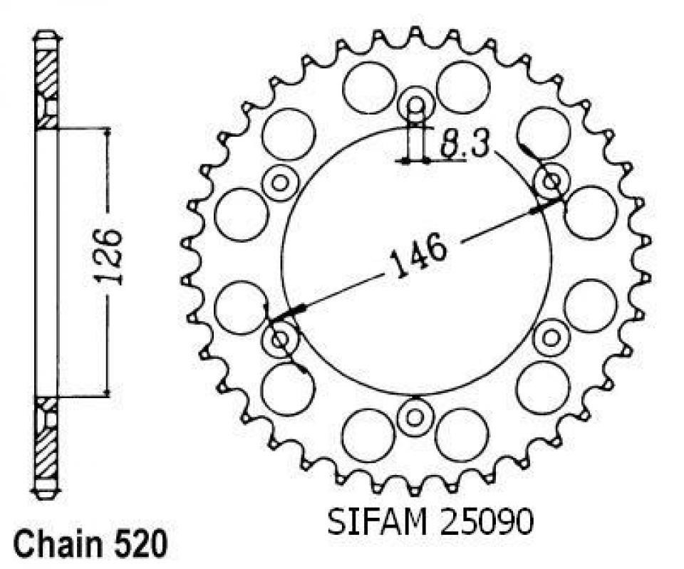 Couronne de transmission Sifam pour Moto Suzuki 250 RM 1989 à 1996 Neuf