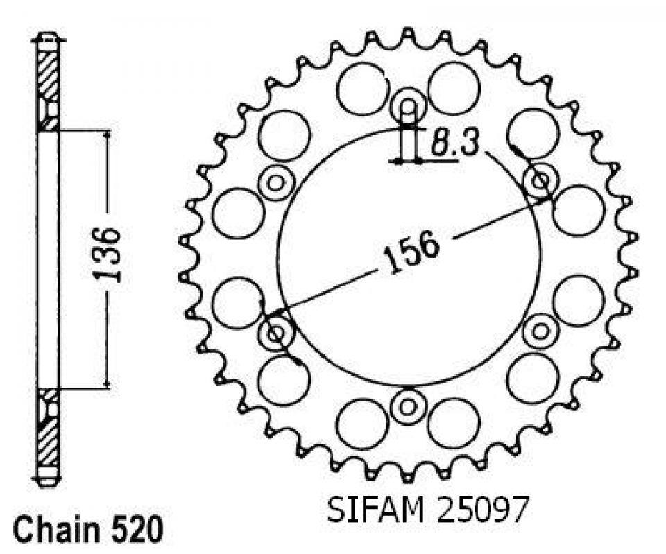 Couronne de transmission Sifam pour Moto Suzuki 400 DR S 1980 à 1983 Neuf