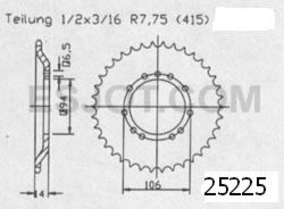 Couronne transmission Sifam pour moto KTM 50 Sx Pro Senior-Lc 2001 à 2003 44 dts P415