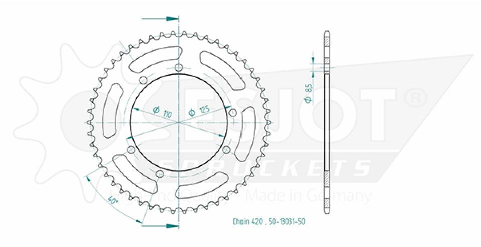 Couronne de transmission Esjot pour Moto Sherco 50 HRD Trail/Sm 1999 à 2001 Neuf