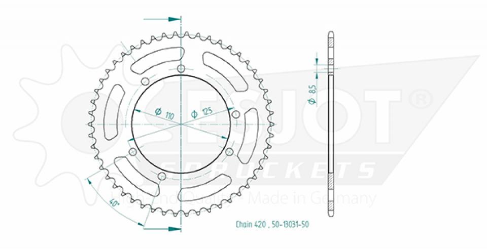 Couronne de transmission Esjot pour Moto Sherco 50 HRD Trail/Sm 1999 à 2001 Neuf