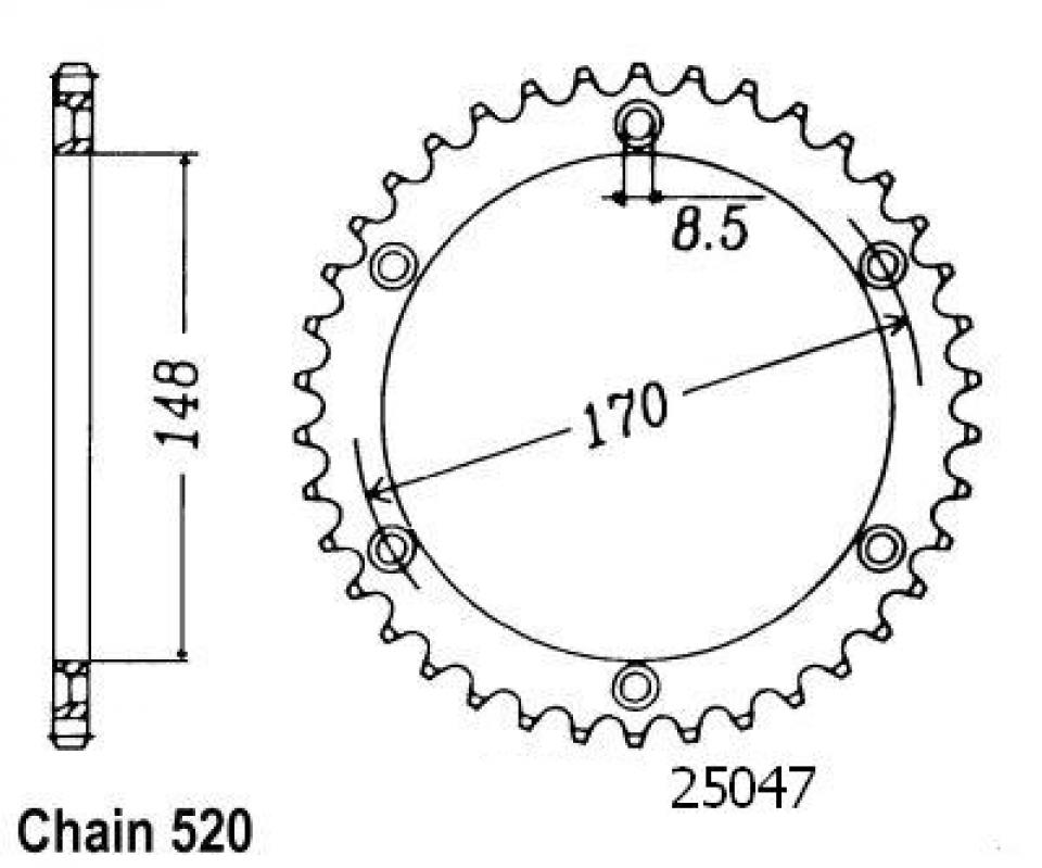 Couronne de transmission Esjot pour Moto Suzuki 650 Dr R/Rs 1990 à 1996 42 dents pas 520 Ø148mm Neuf