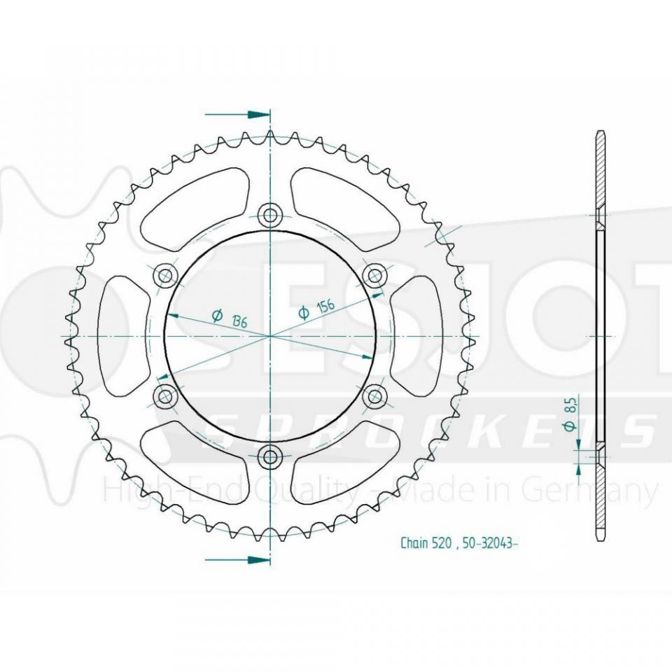 Couronne de transmission Esjot pour Moto Husqvarna 250 TXC 2010 50 dents pas 520 Ø136mm Neuf