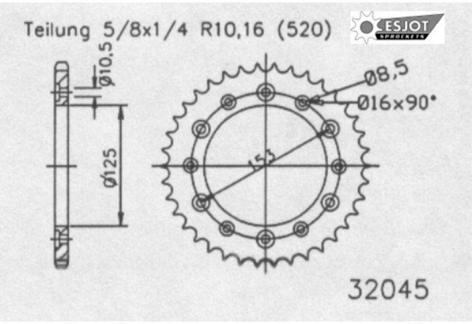 Couronne de transmission Esjot pour Moto HM 250 CRE FR 2010 à 2012 Neuf