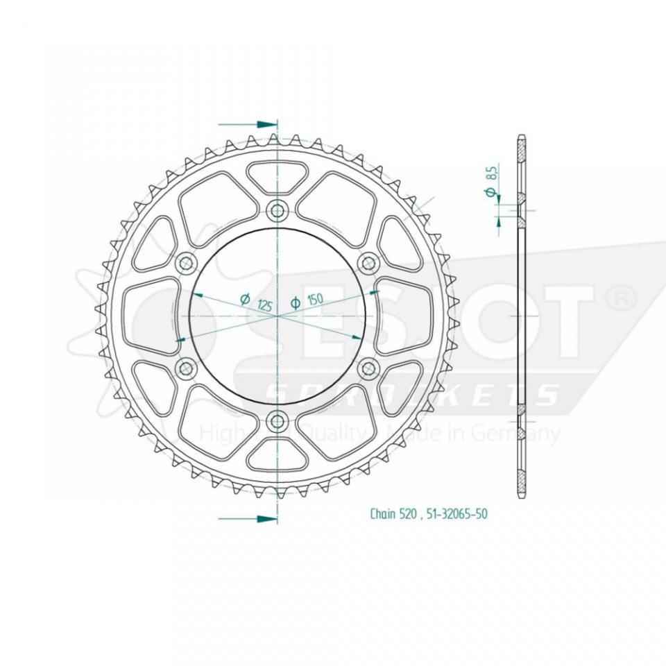 Couronne de transmission Esjot pour Moto KTM 125 GS 1991 à 1993 48 dents pas 520 Ø125mm Neuf