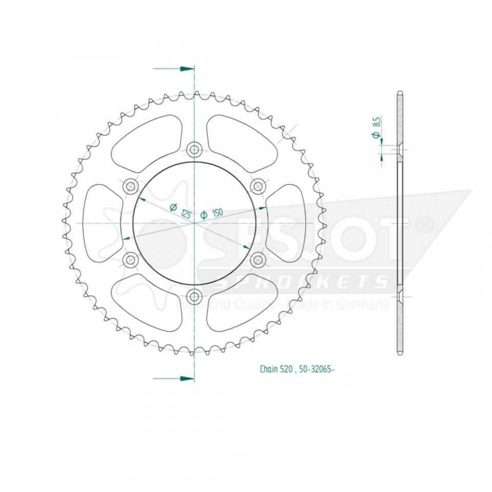 Couronne de transmission Esjot pour Moto KTM 250 Exc 2T Boite 6 2012 à 2019 50 dents pas 520 Ø125mm Neuf