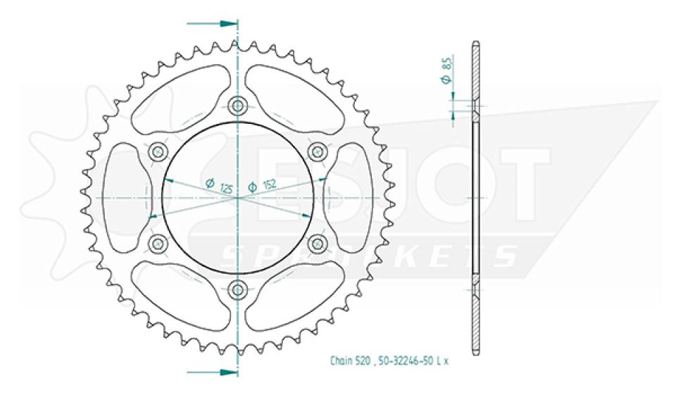 Couronne transmission Esjot pour moto Beta 125 RR Enduro 2T 2018 à 2019 50 dts P520