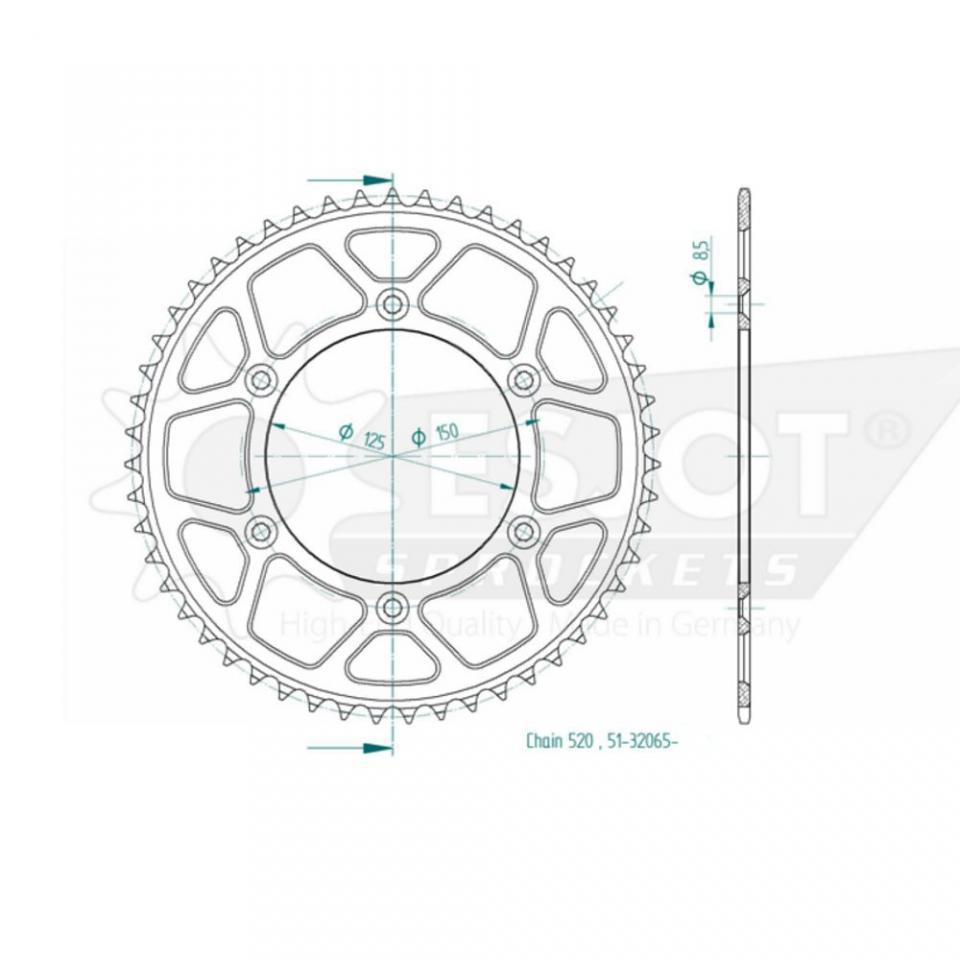 Couronne transmission Esjot 38 dents pas 520 pour moto KTM 125 Exe 2000 à 2001