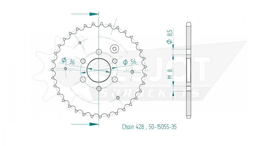 Couronne de transmission Esjot pour Quad Polaris 50 Predator 2004 à 2006 Neuf