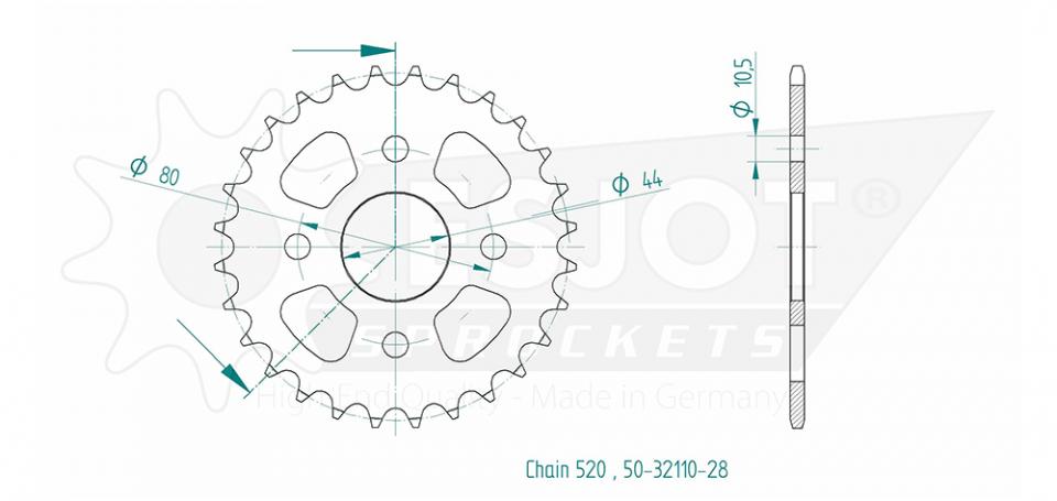 Couronne de transmission Esjot pour Quad Eton 90 Viper 2005 à 2006 Neuf