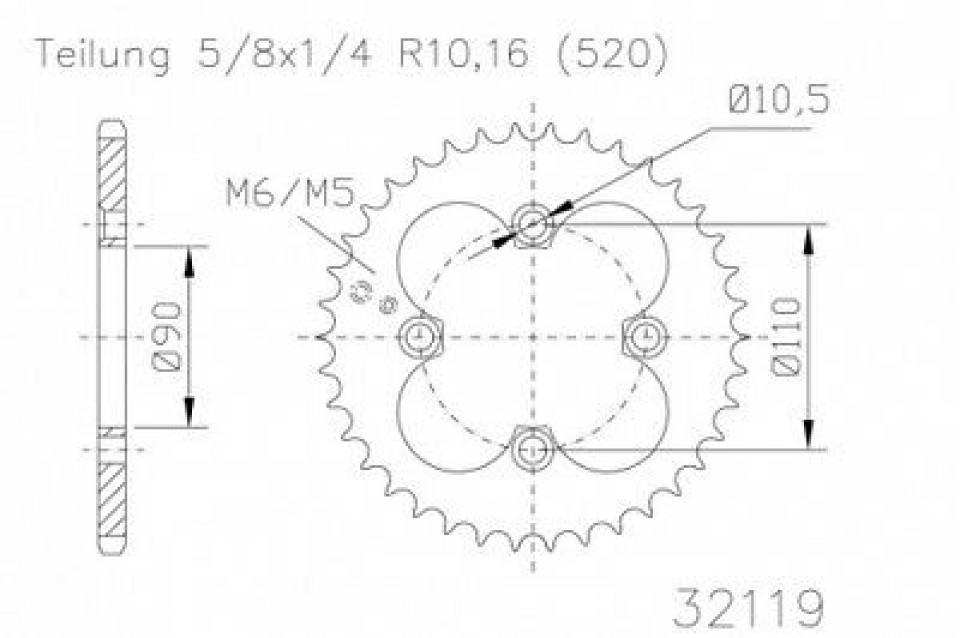 Couronne de transmission Esjot pour Quad Adly 300 S Ii 4X2 2010 à 2012 Neuf