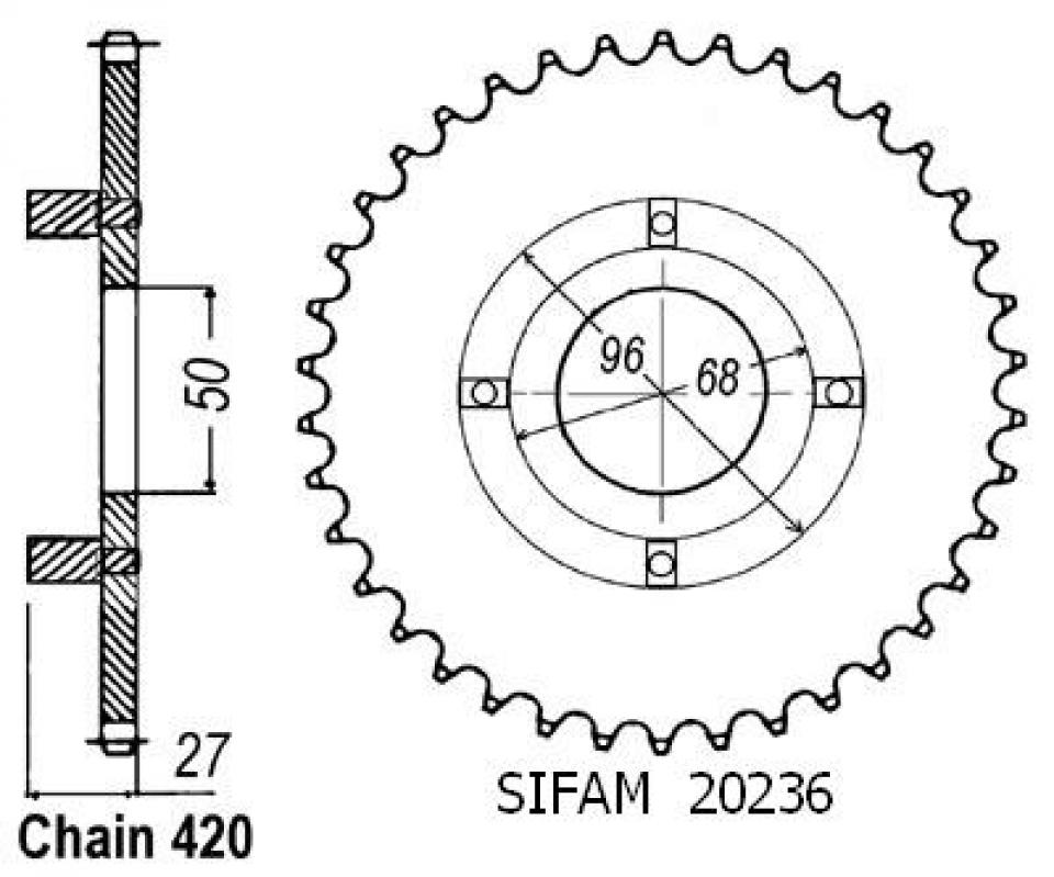 Couronne de transmission Sifam pour Moto Honda 70 ST Dax 1978 à 1981 Neuf