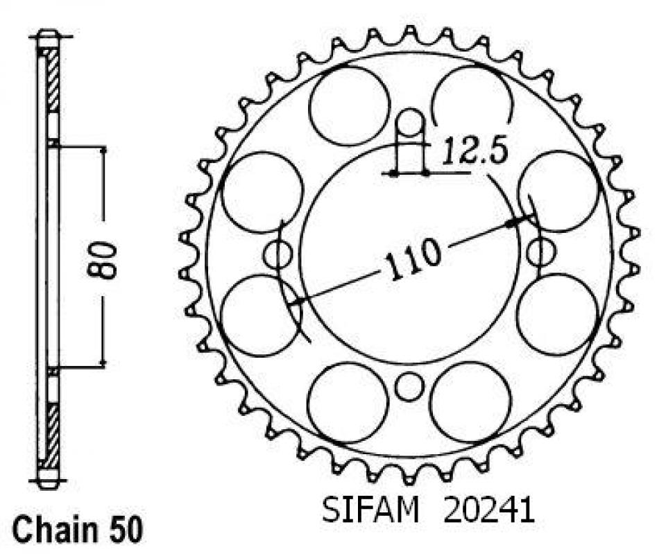 Couronne de transmission Sifam pour Moto Honda 650 Cb Sc 1982 à 1983 Neuf