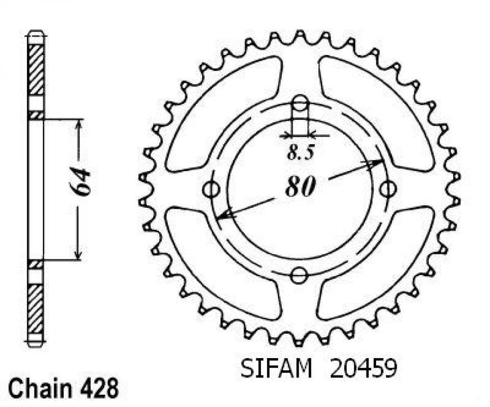 Couronne de transmission Sifam pour Moto Yamaha 125 Rs Dx 1977 à 1982 36 dents pas 428 20459CZ36 Neuf
