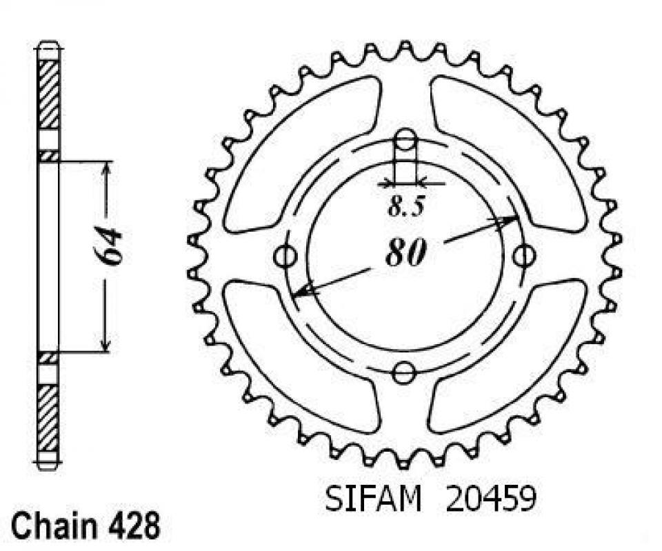 Couronne de transmission Sifam pour Moto Yamaha 125 Rd Dx Rayon 1975 à 1977 39 dents pas 428 Neuf